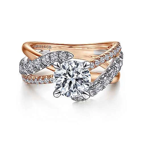 Zaira - 14K White-Rose Gold Round Free Form Diamond Engagement Ring