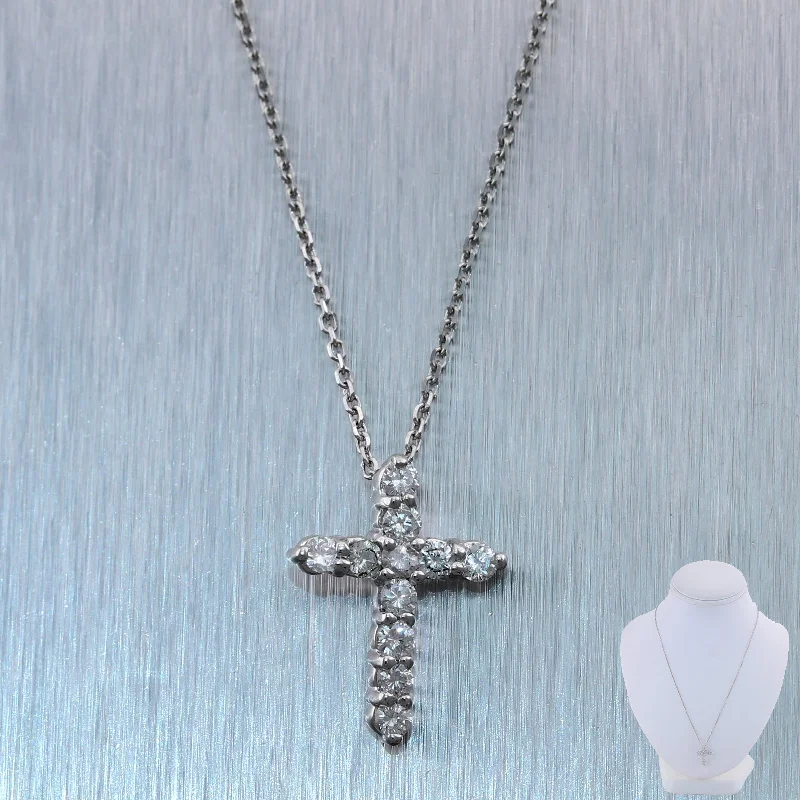 Modern 14k White Gold 0.50ctw Diamond Cross 19" Necklace