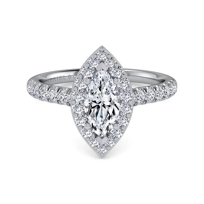 Lyla - 14K White Gold Marquise Halo Diamond Engagement Ring