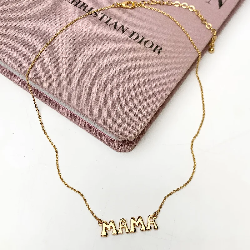 Mama Bubble Letter Chain Necklace in Gold Tone