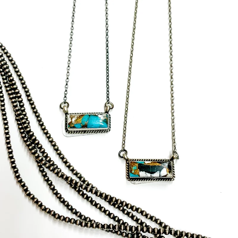 Various Artists | Navajo Handmade Sterling Silver Bar Necklace with Turquoise Remix Rectangle