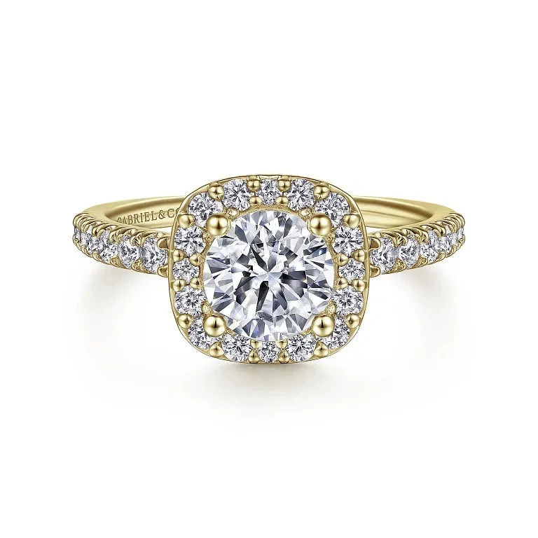 Lyla - 14K Yellow Gold Cushion Halo Round Diamond Engagement Ring