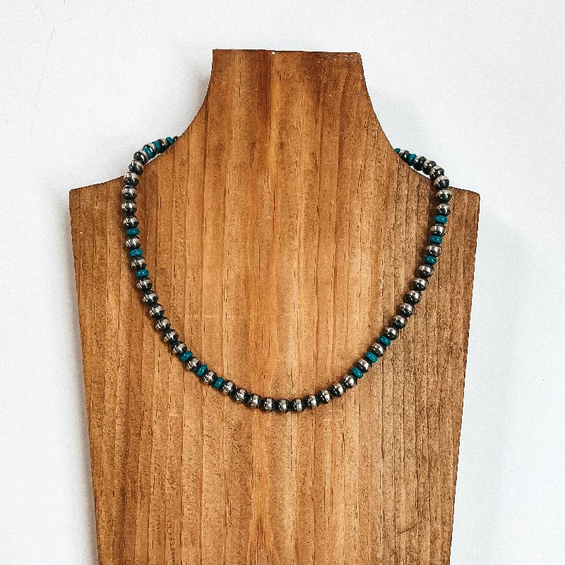 Navajo | Navajo Handmade 7mm Navajo Pearls Necklace with Turquoise Stones