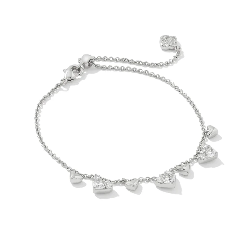 Kendra Scott | Haven Heart Silver Crystal Chain Bracelet in White Crystal