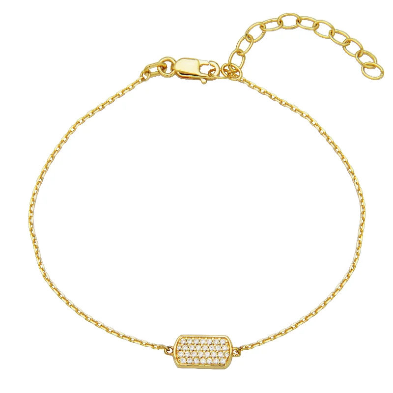 18k Gold Plated Pave CZ Dog Tag Bracelet