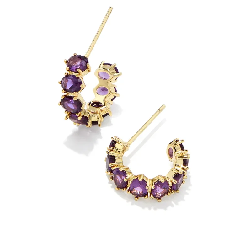 Kendra Scott | Cailin Gold Crystal Huggie Earrings in Purple Crystal