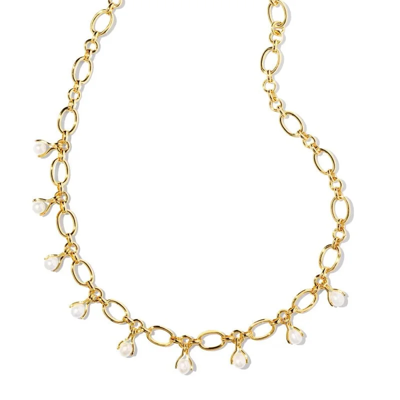 Kendra Scott | Ashton Gold Pearl Chain Necklace in White Pearl