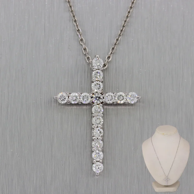 Modern 14k White Gold 1ctw Diamond Cross 18" Necklace