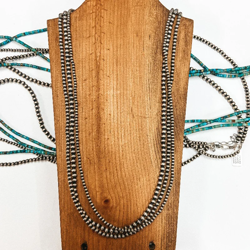 Mason Lee | Navajo Handmade Sterling Silver Navajo Pearl Three Strand Necklace | 30 Inches