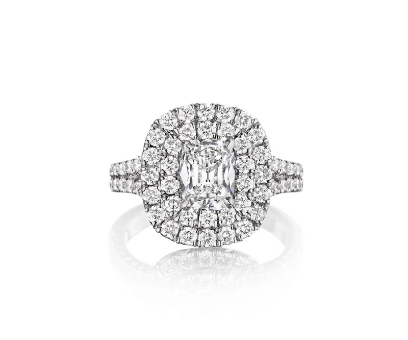 Double Diamond Halo Engagement Ring