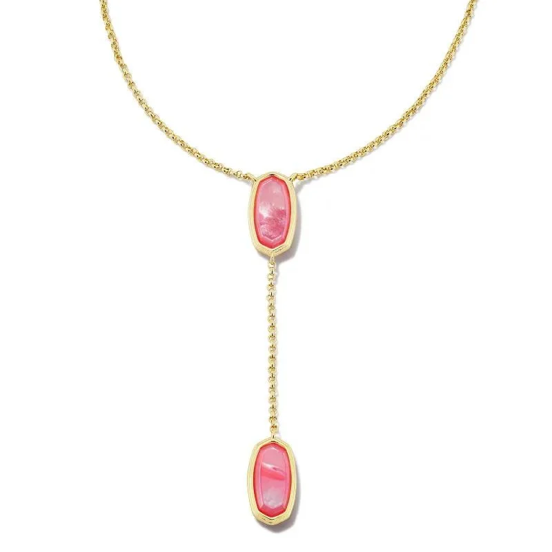 Kendra Scott | Elisa Y Framed Neklace in Gold Peony Mother of Pearl