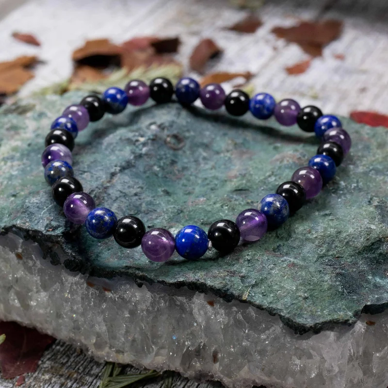 Lapis, Amethyst and Black Tourmaline Bracelet