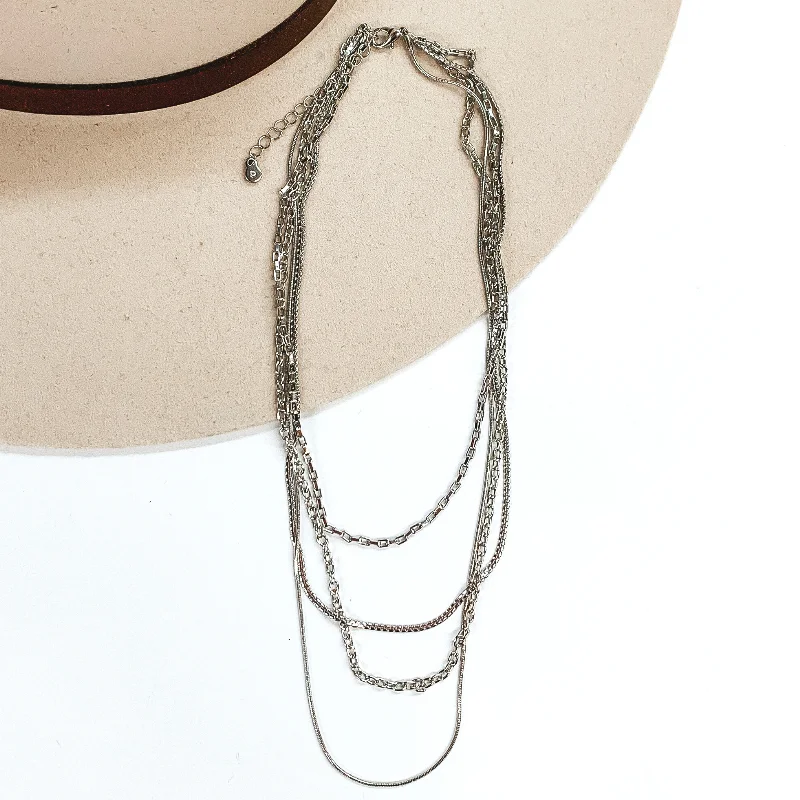 4 Strand Dainty Chain Necklace in Silver