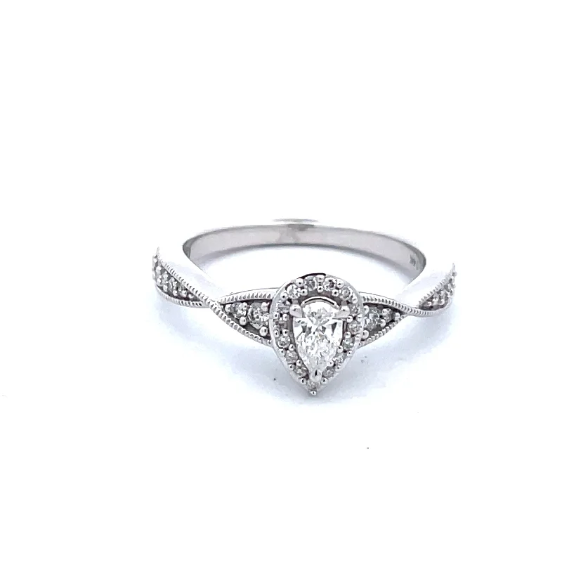 14 Karat Diamond Engagement Ring with Pear Center