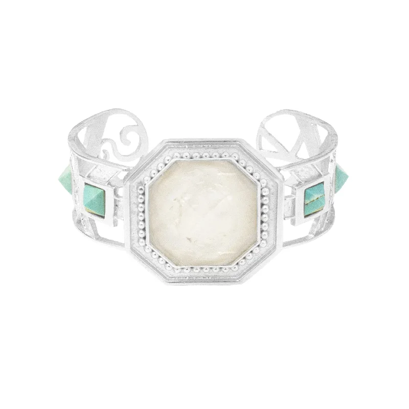 Joy Silver Cuff In White Quartz and Turquoise