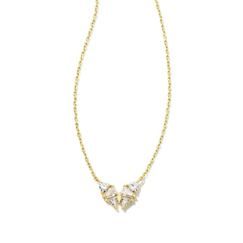 Kendra Scott | Blair Gold Butterfly Small Short Pendant Necklace in White Crystal