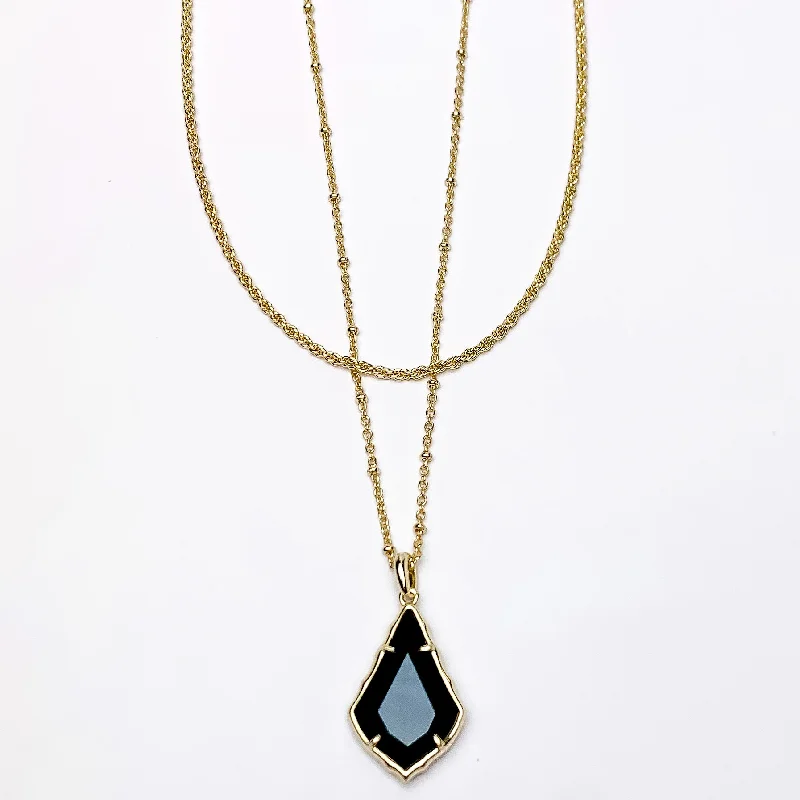 Kendra Scott | Faceted Alex Gold Convertible Necklace in Black Opaque Glass