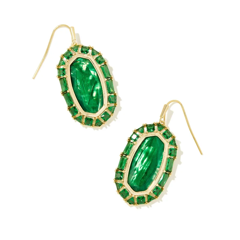 Kendra Scott | Elle Gold Crystal Frame Drop Earrings in Kelly Green Illusion