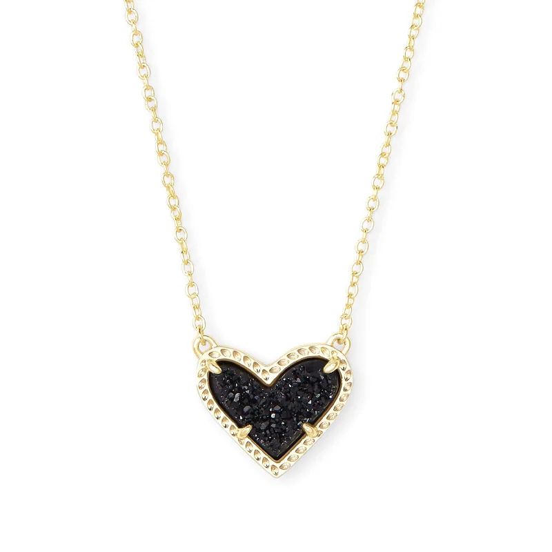 Kendra Scott | Ari Heart Gold Pendant Necklace in Black Drusy