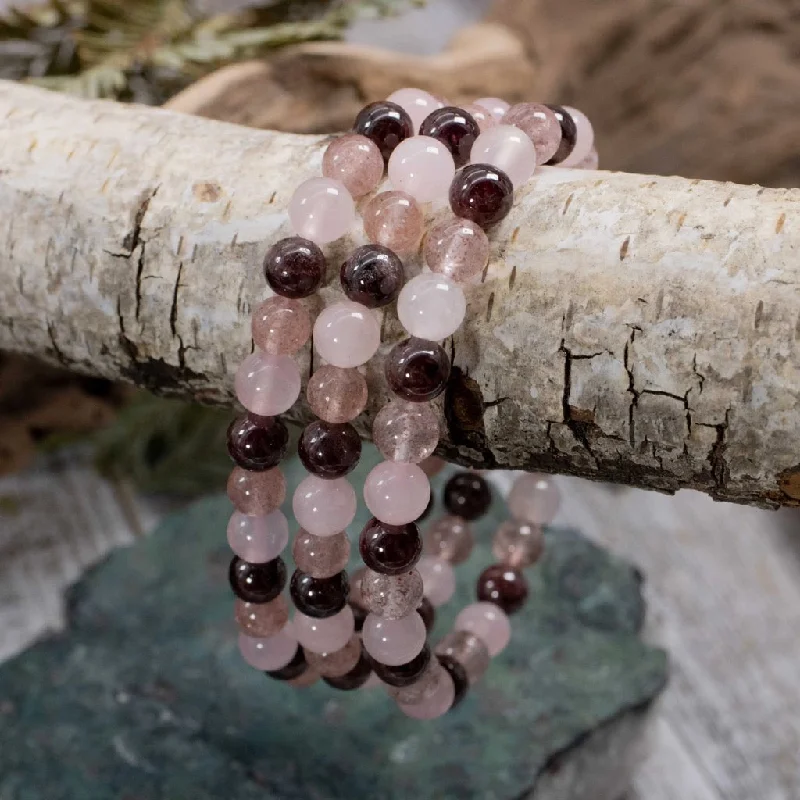 Garnet, Strawberry Quartz and Rose Quartz Bracelet