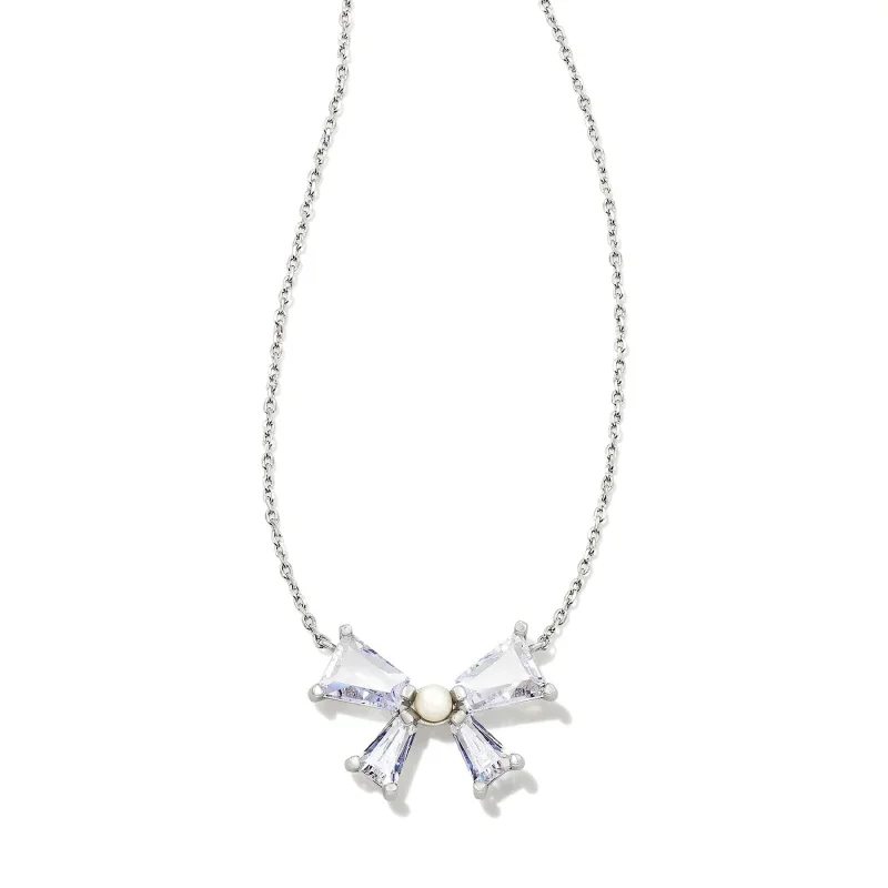 Kendra Scott | Blair Bow Short Pendant Necklace Silver White CZ