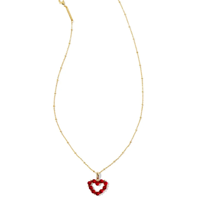 Kendra Scott | Ashton Gold Heart Short Pendant Necklace in Red Glass