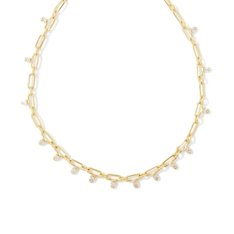 Kendra Scott | Lindy Gold Crystal Chain Necklace in White Crystal