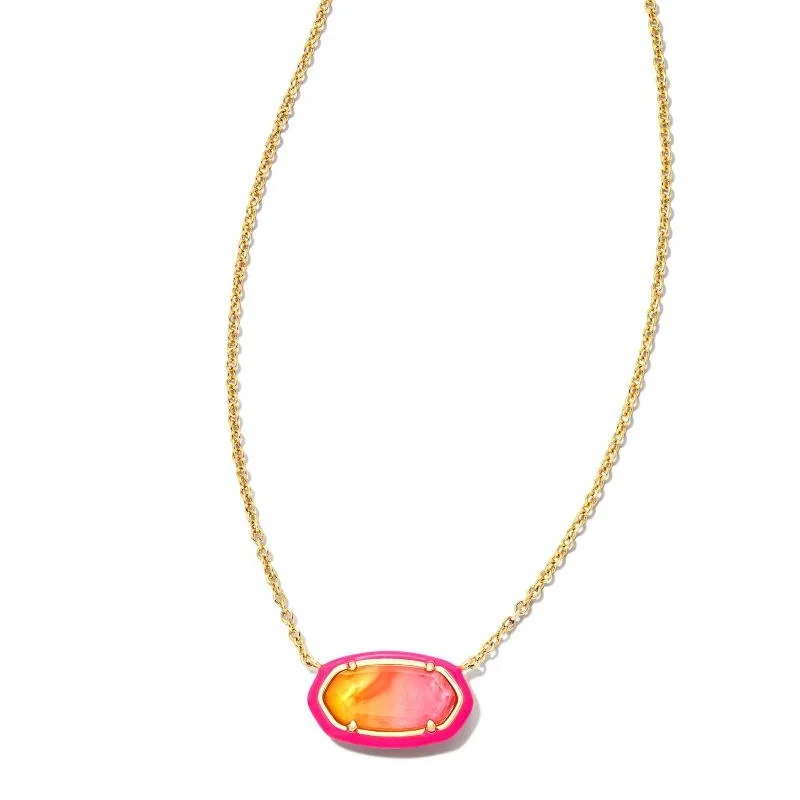 Kendra Scott | Elisa Gold Enamel Framed Short Pendant Necklace in Sunset Ombre Illusion