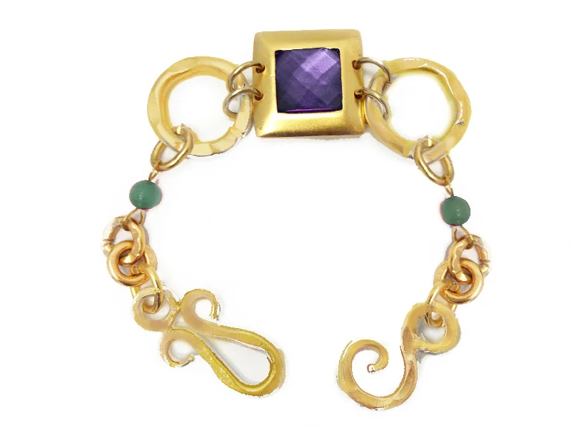 Hope Bracelet In Amethyst Square -Green Aventurine Sphere and Green AventurIne