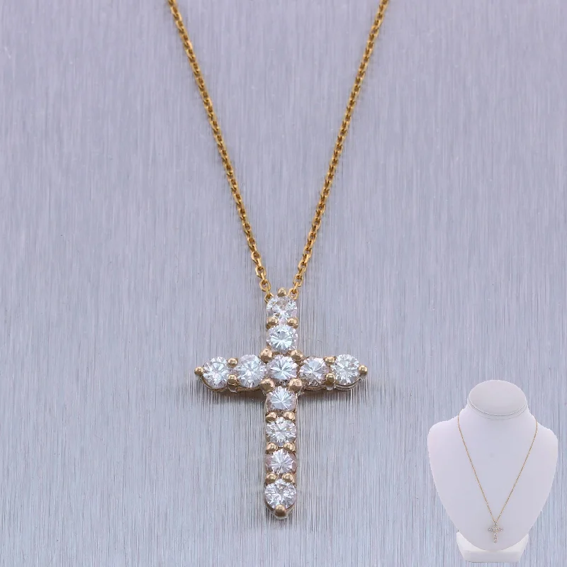 Modern 14k Yellow Gold 1.33ctw Diamond Cross 20" Necklace