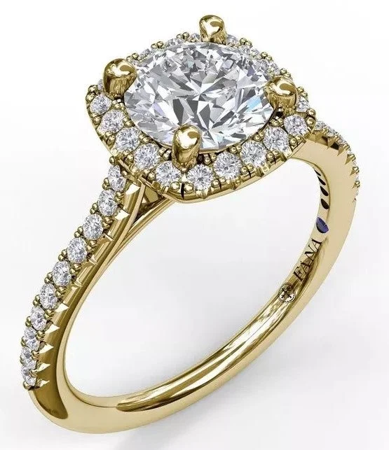 Yellow Gold Cushion Halo Engagement Ring