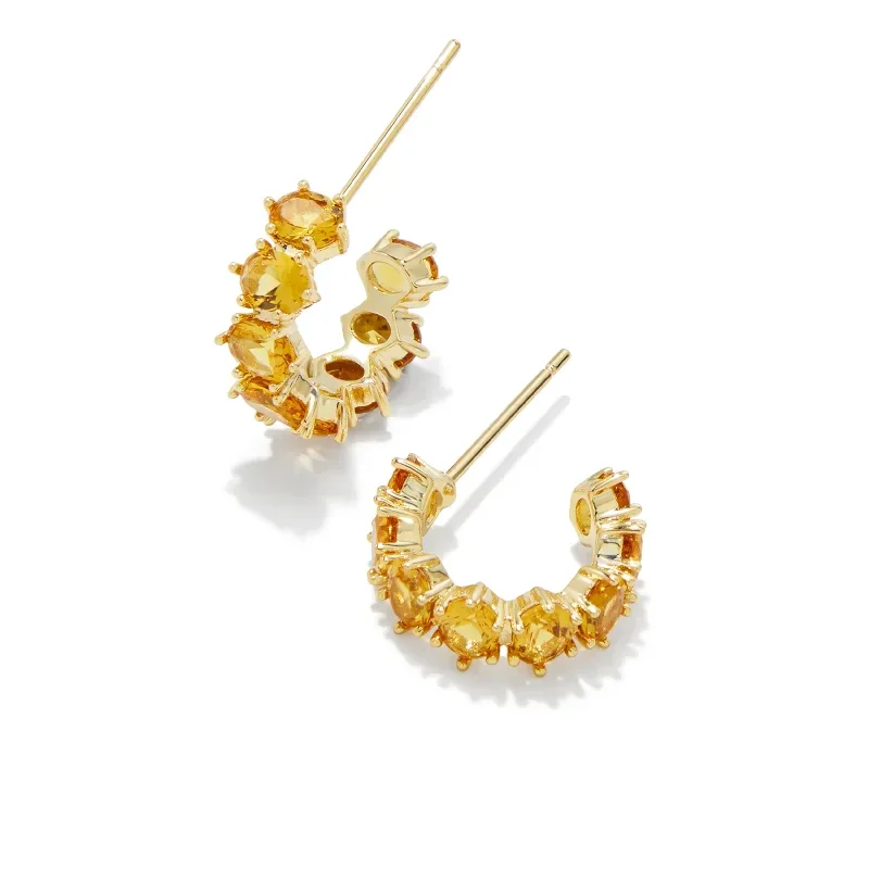 Kendra Scott | Cailin Gold Crystal Huggie Earrings in Golden Yellow Crystal