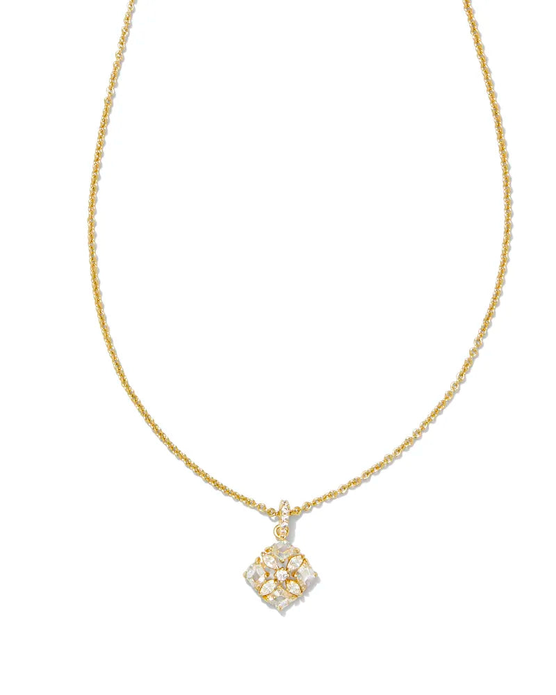 Kendra Scott | Dira Gold Crystal Short Pendant Necklace in White Crystal