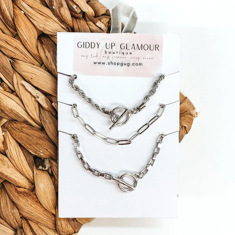 Set of Three | Silver Tone Chain Necklace Set