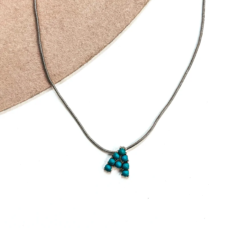 Seal My Fate Western Turquoise Initial Necklaces with Thin Herringbone Chain