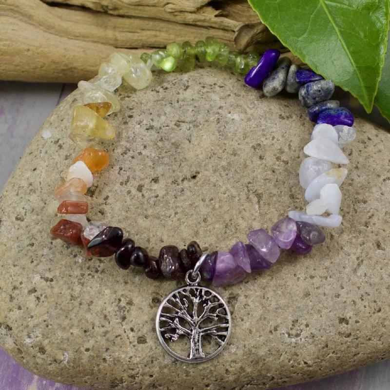 Chakra Bracelet with Tree of Life Charm