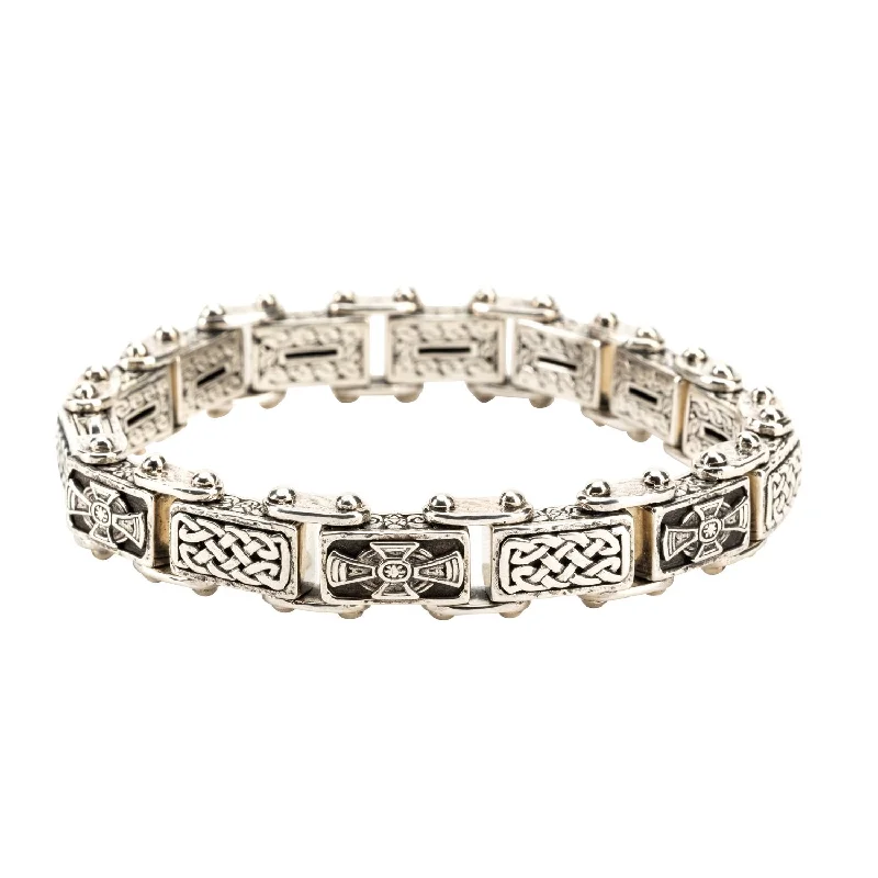 Silver or Silver and Bronze Celtic Cross Small Bracelet