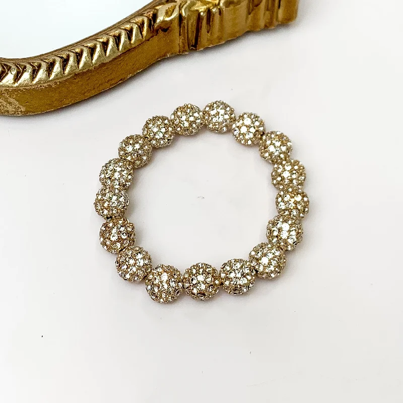 Clear Crystal Beaded Bracelet in Gold Tone