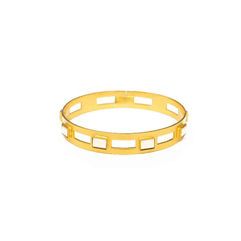 Monaco Medium Bangle In White Quartz Rectangle