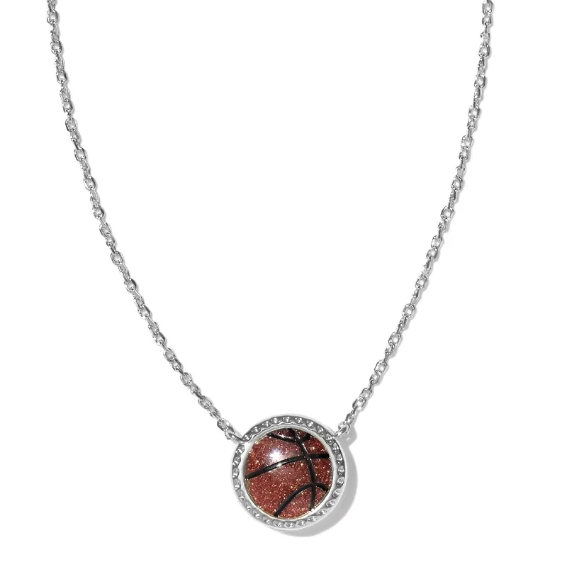 Kendra Scott | Basketball Silver Short Pendant Necklace in Orange Goldstone