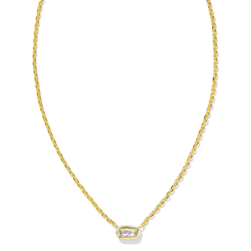 Kendra Scott | Fern Gold Crystal Short Pendant Necklace in White Crystal