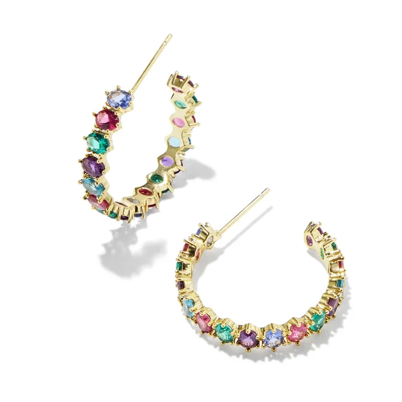 Kendra Scott | Cailin Gold Crystal Hoop Earrings in Multi Mix