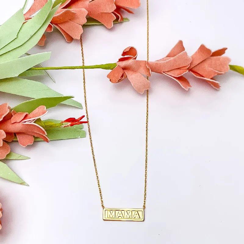 Mama Plaque Chain Necklace in Gold Tone