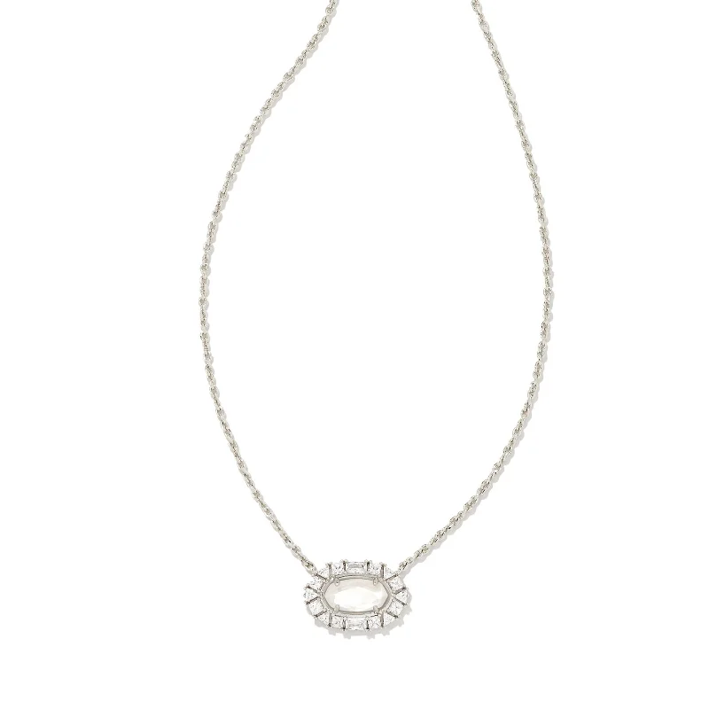 Kendra Scott | Elisa Silver Crystal Frame Short Pendant Necklace in Ivory Mother of Pearl