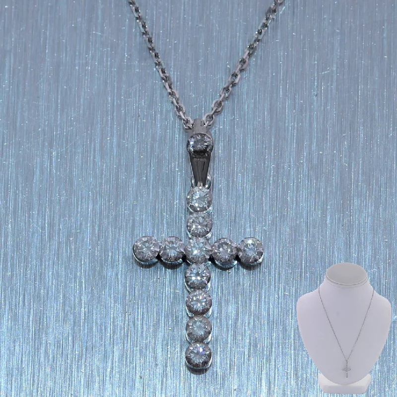 Modern 14k White Gold 0.85ctw Diamond Cross 18" Necklace