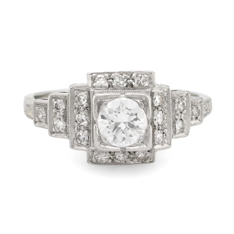 Art Deco 14k white gold diamond engagement ring