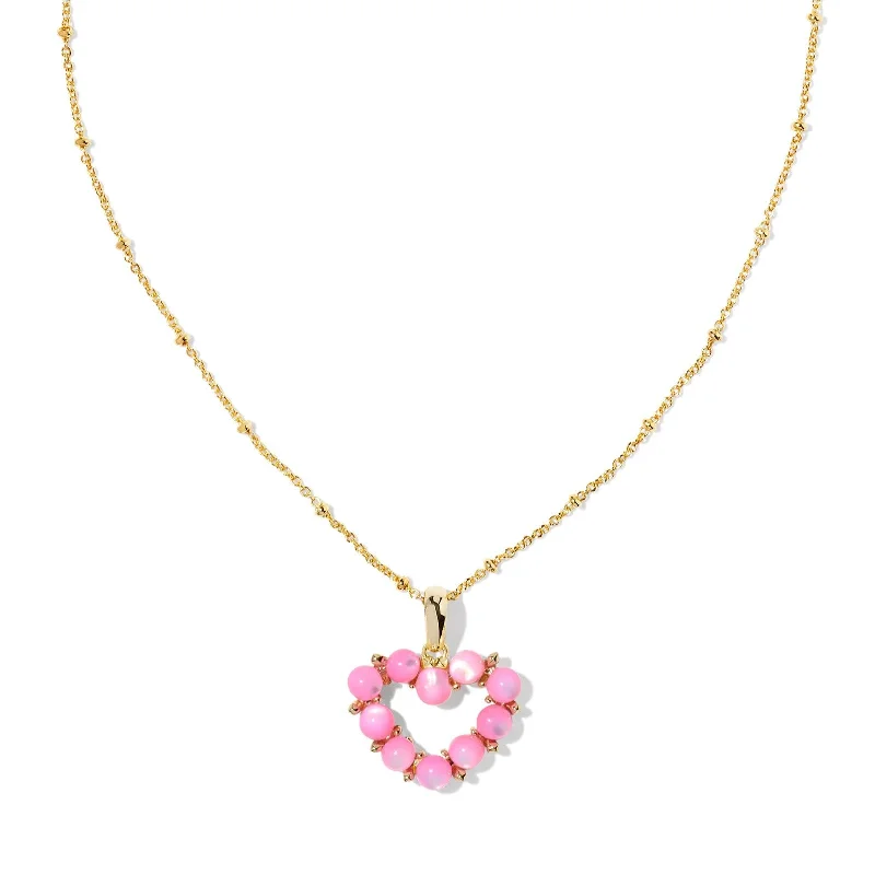 Kendra Scott | Ashton Gold Heart Short Pendant Necklace in Blush Ivory Mother-of-Pearl