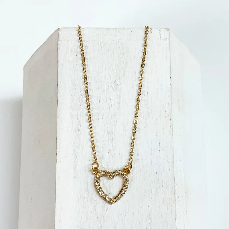 Dainty Chain Necklace with Clear Crystal Heart Pendant in Gold Tone