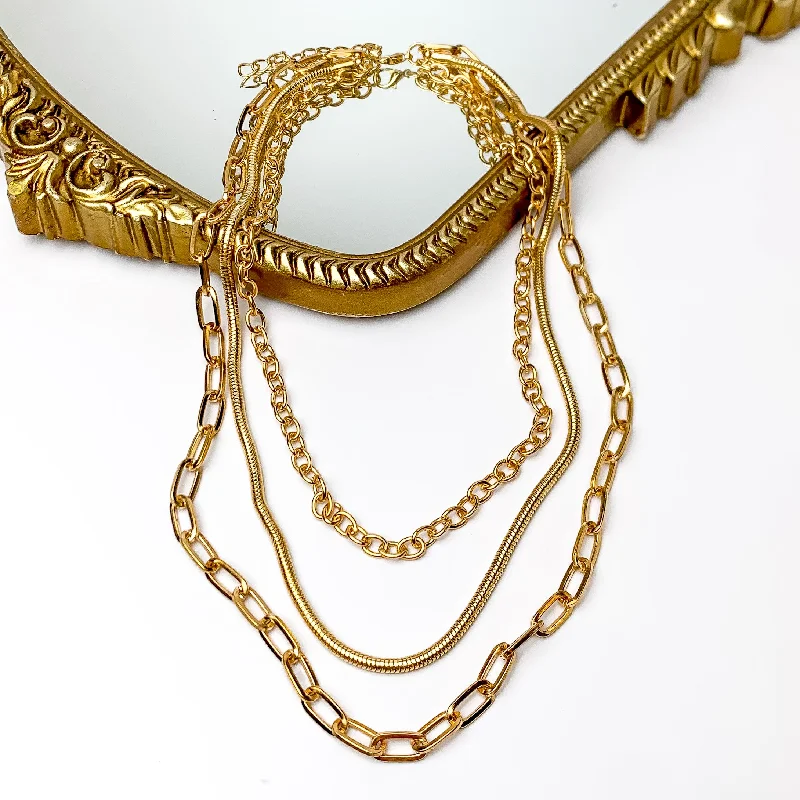 Multi Strand Chain Necklace in Gold Tone