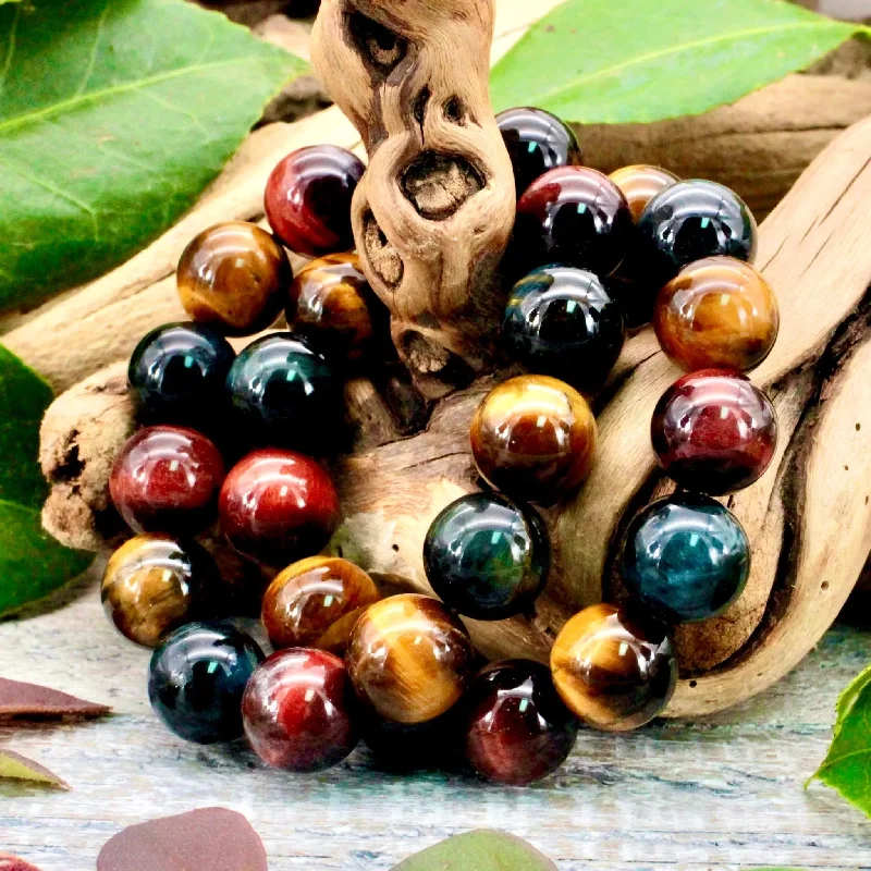 Tri-Color Tiger's Eye Bracelet, 14mm